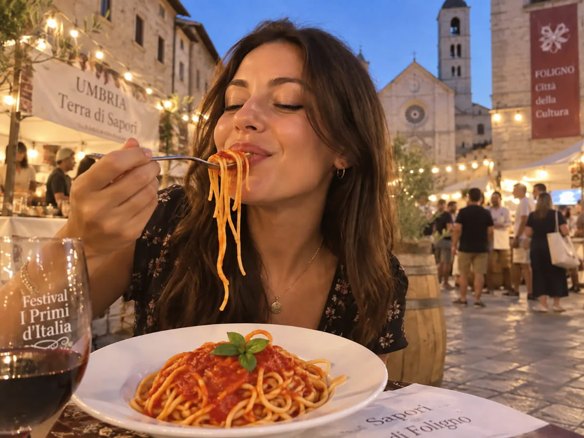 festival i primi d'italia ragazza che mangia pasta foligno